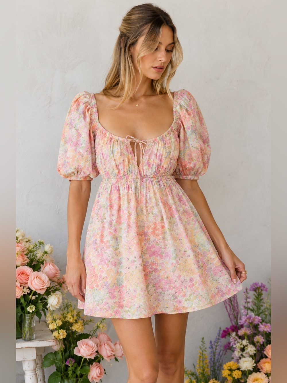 For Love & Lemons Kennedy Floral Mini Dress XXS Cottagecore Garden Party